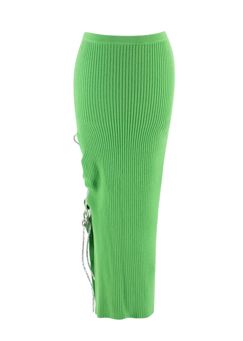 Giuseppe Di Morabito Green Ribbed Crystal Detail Skirt and Top Set Size XXS wool