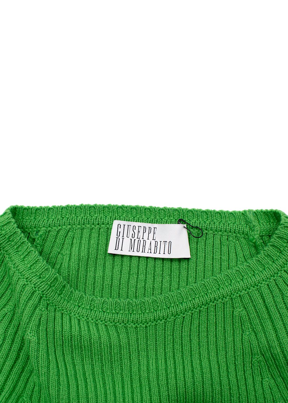 Giuseppe Di Morabito Green Ribbed Crystal Detail Skirt and Top Set Size XXS wool