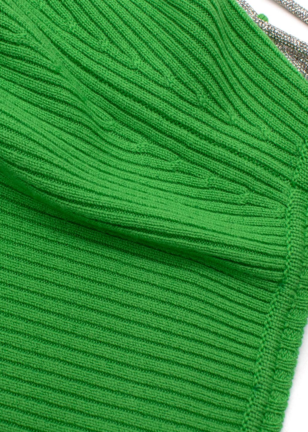 Giuseppe Di Morabito Green Ribbed Crystal Detail Skirt and Top Set Size XXS wool