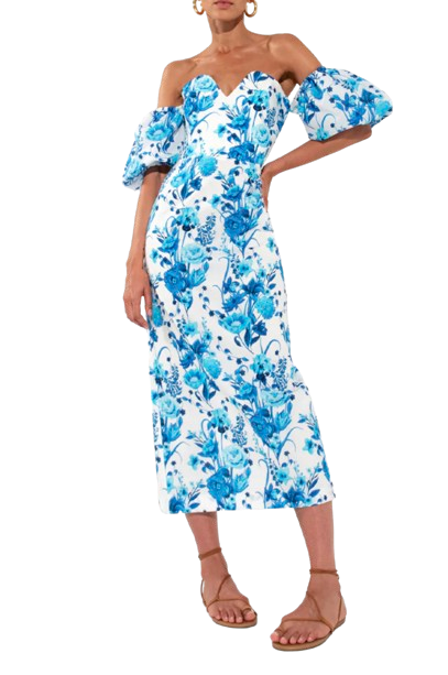 Borgo De Nor Antheia Blue Tati Midi Dress Size XS White and blue cotton