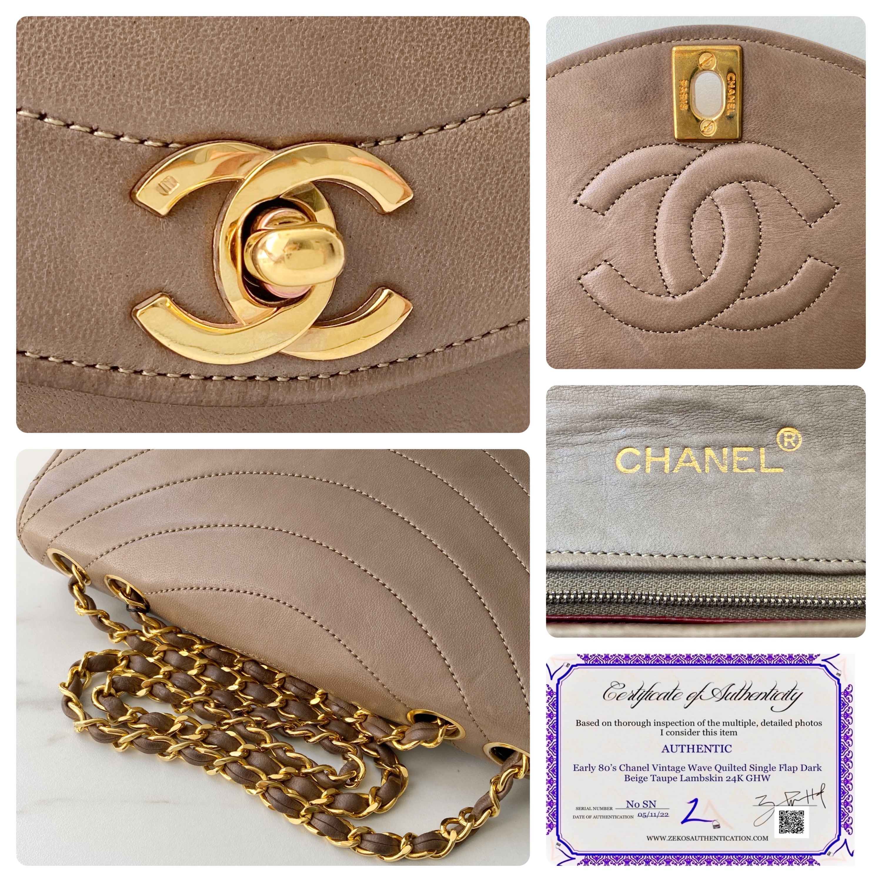 Preowned Chanel Vintage dark beige leather flap bag Dark Beige Taupe