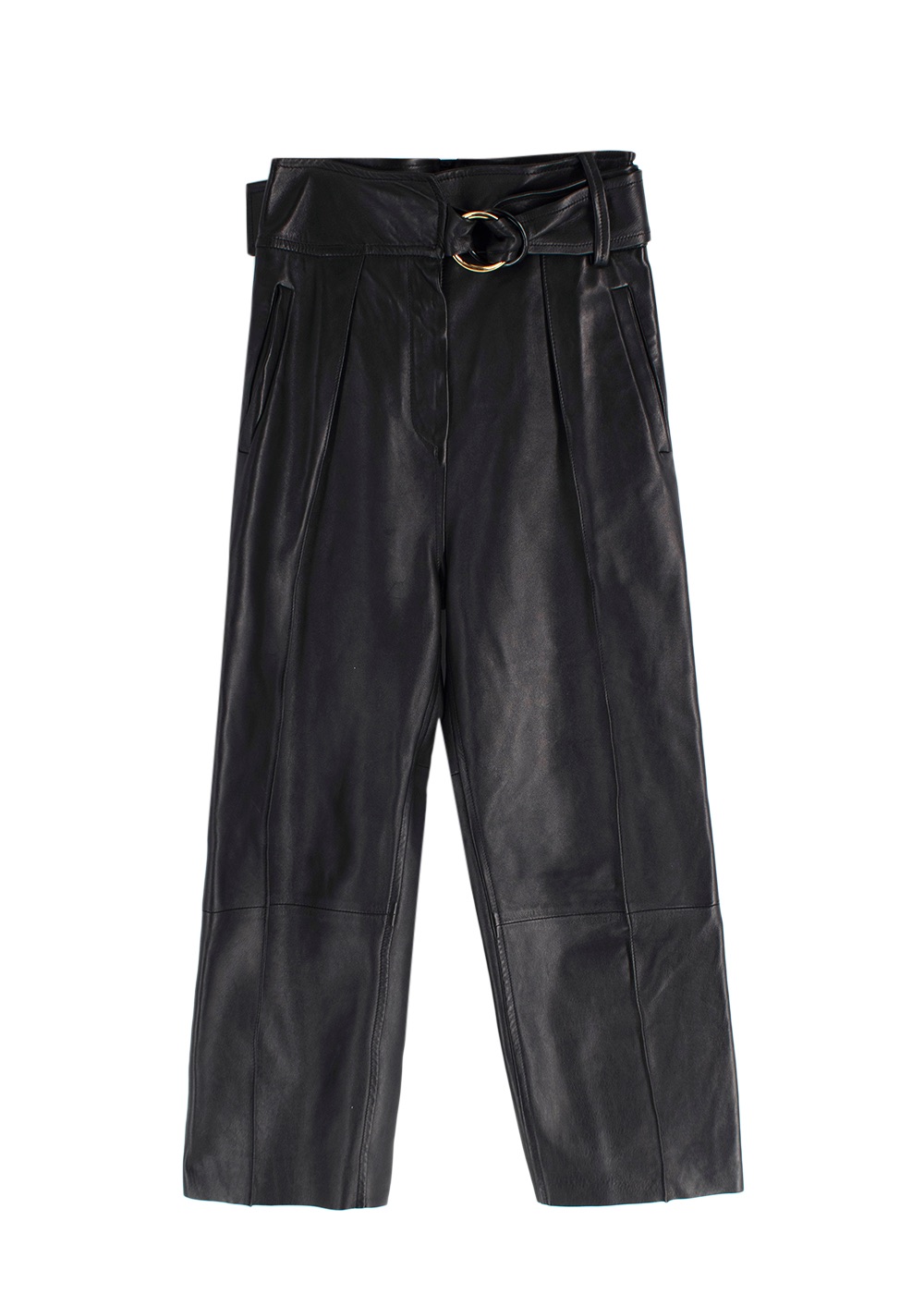 Petar Petrov Black Haena High-Waisted Leather Trousers with Belt Detail Size XS