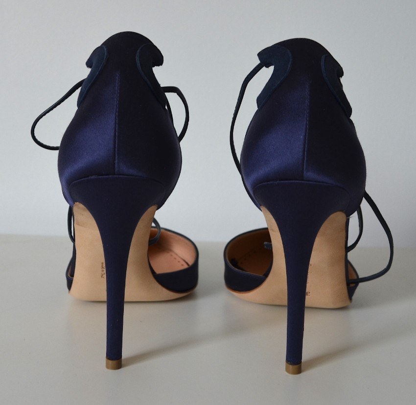 Rupert Sanderson Annis Moroccan Blue Satin Sandals Size 37