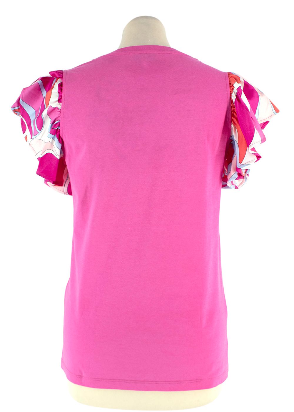 Preowned Emilio Pucci Pink Ruffled Sleeve T-Shirt Size S cotton