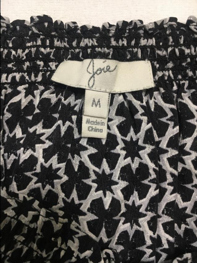 Preowned Joie black and white silk top Size M Black  White