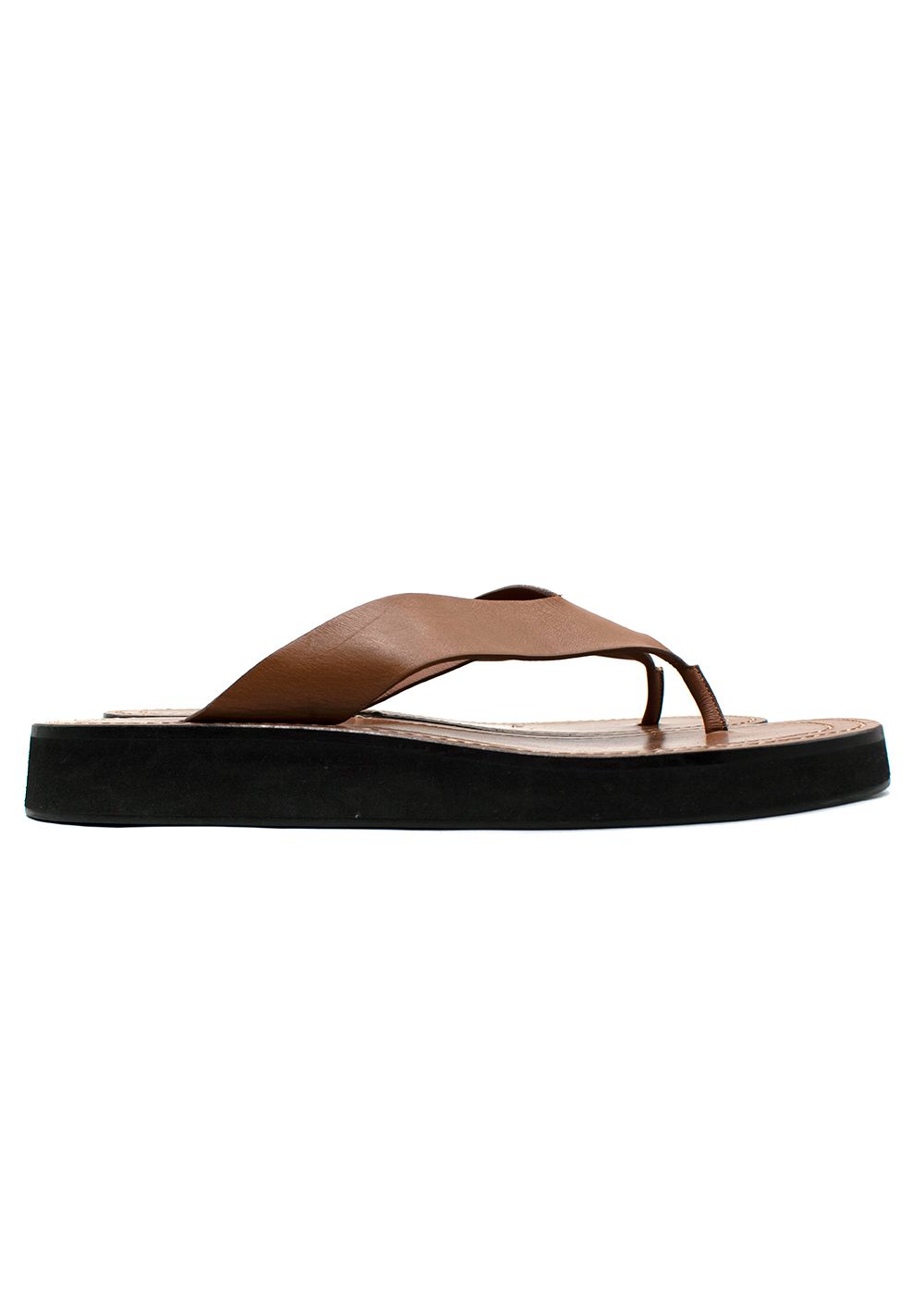 Men's Preowned The Row Tan Leather Ginza Flip Flops Size 41 rubber sole/calfskin strap/footbed