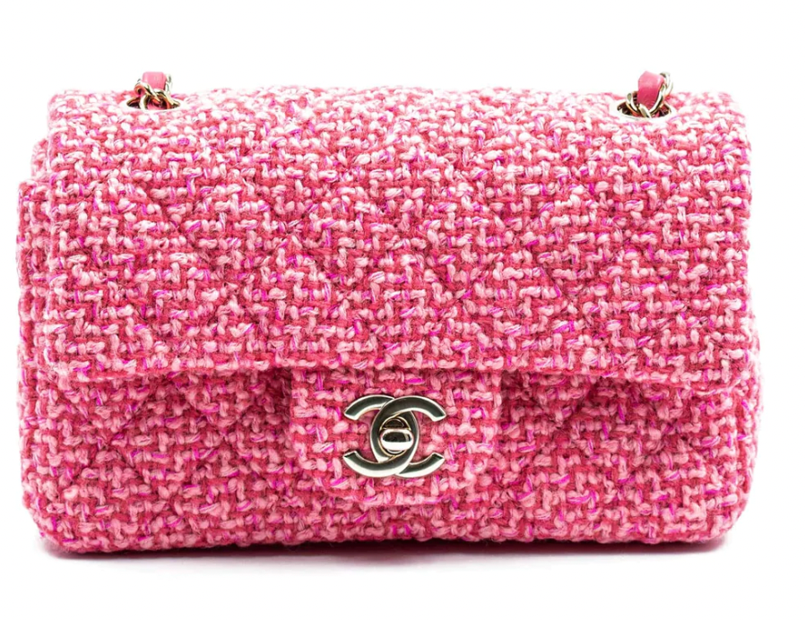 Chanel Pink Fuschia Tweed Mini Rectangular Flap Bag Plink