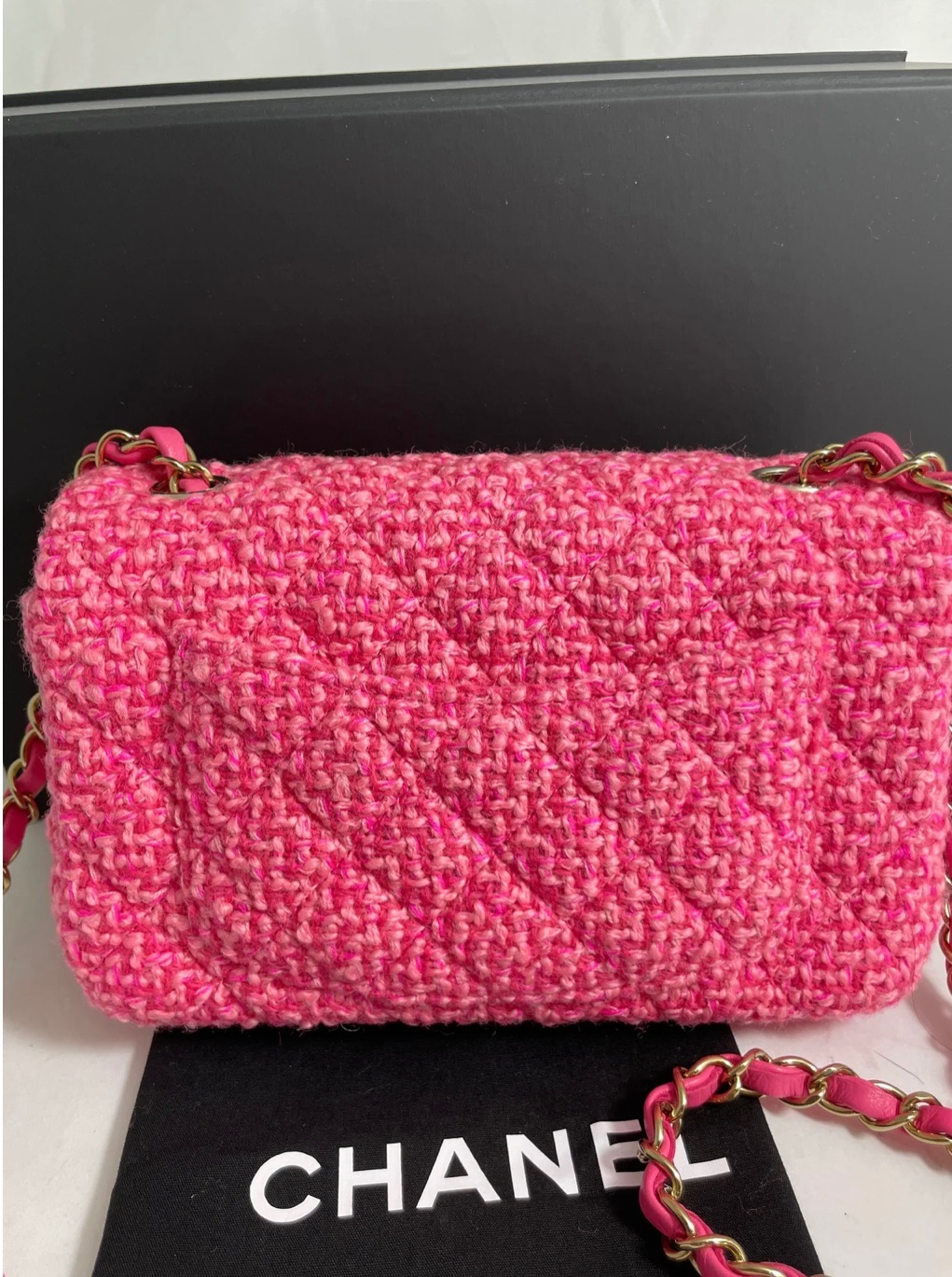 Chanel Pink Fuschia Tweed Mini Rectangular Flap Bag Plink