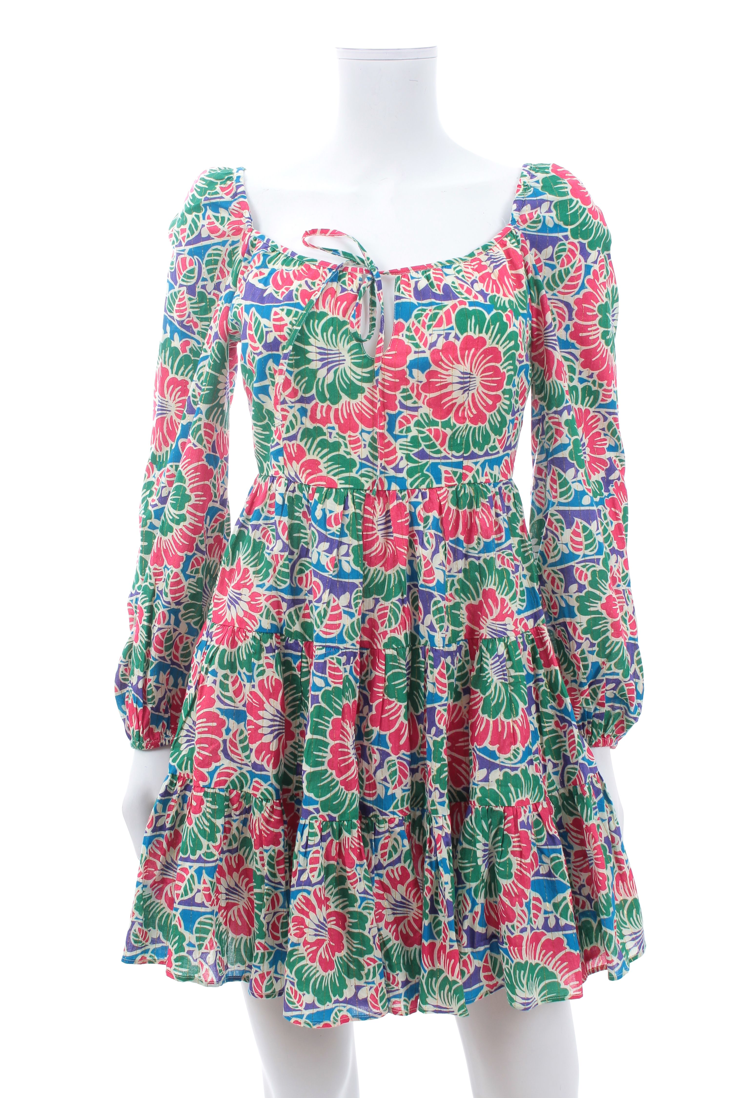 Preowned Rixo Multicolour Floral Keyhole Peasant Dress Size XXS Multi cotton