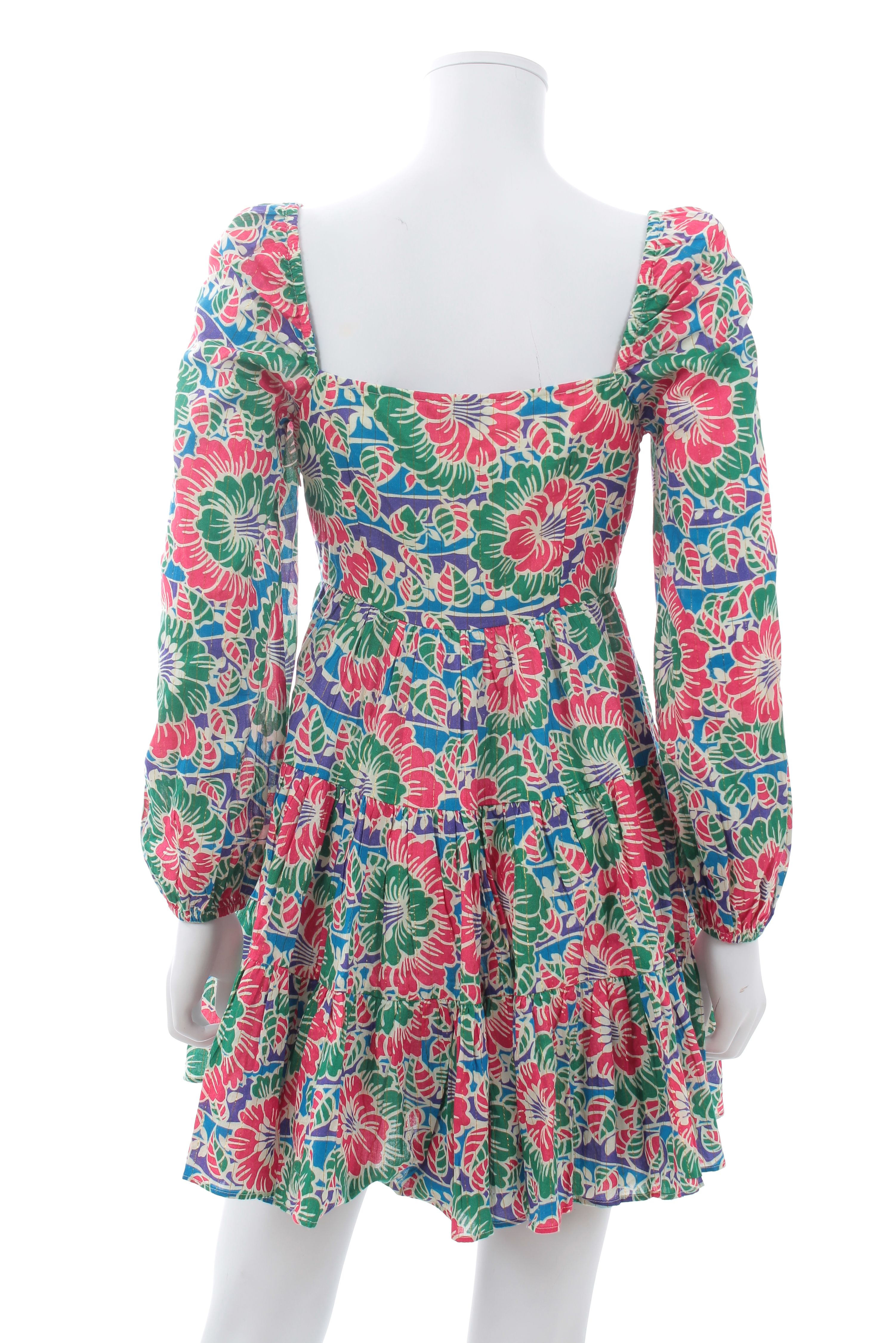 Preowned Rixo Multicolour Floral Keyhole Peasant Dress Size XXS Multi cotton