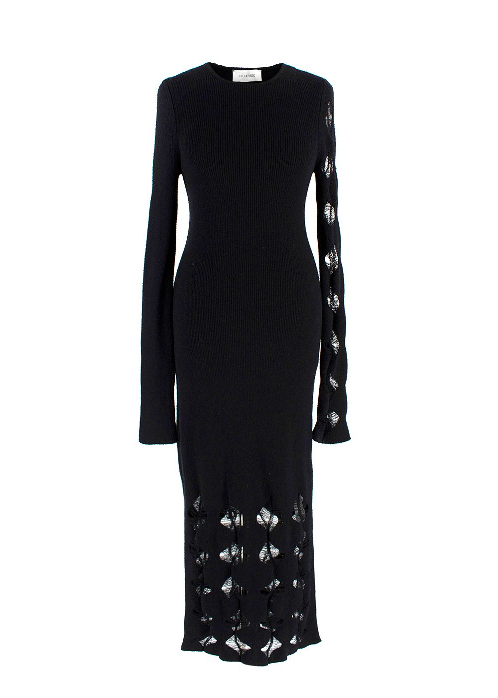 Sportmax Black Knitted Distressed Maxi Dress Size S cotton/polyamide