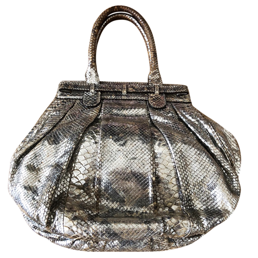 Preowned Zagliani silver python bag