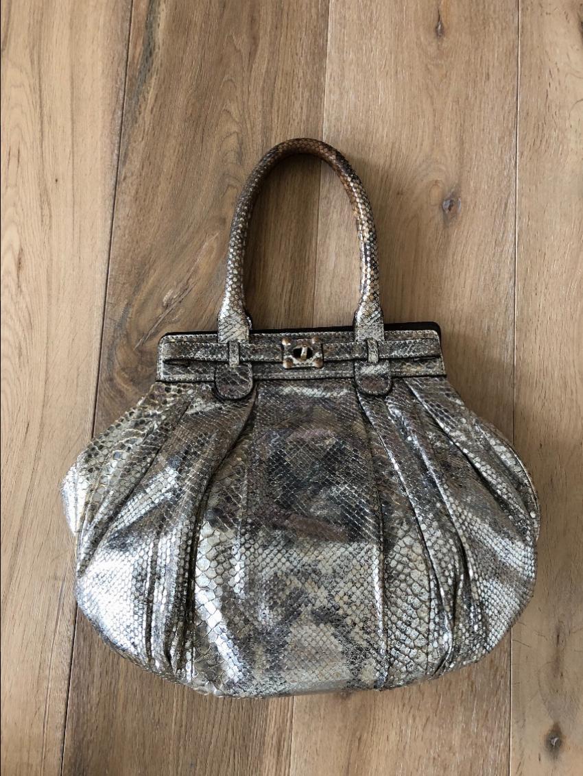 Preowned Zagliani silver python bag