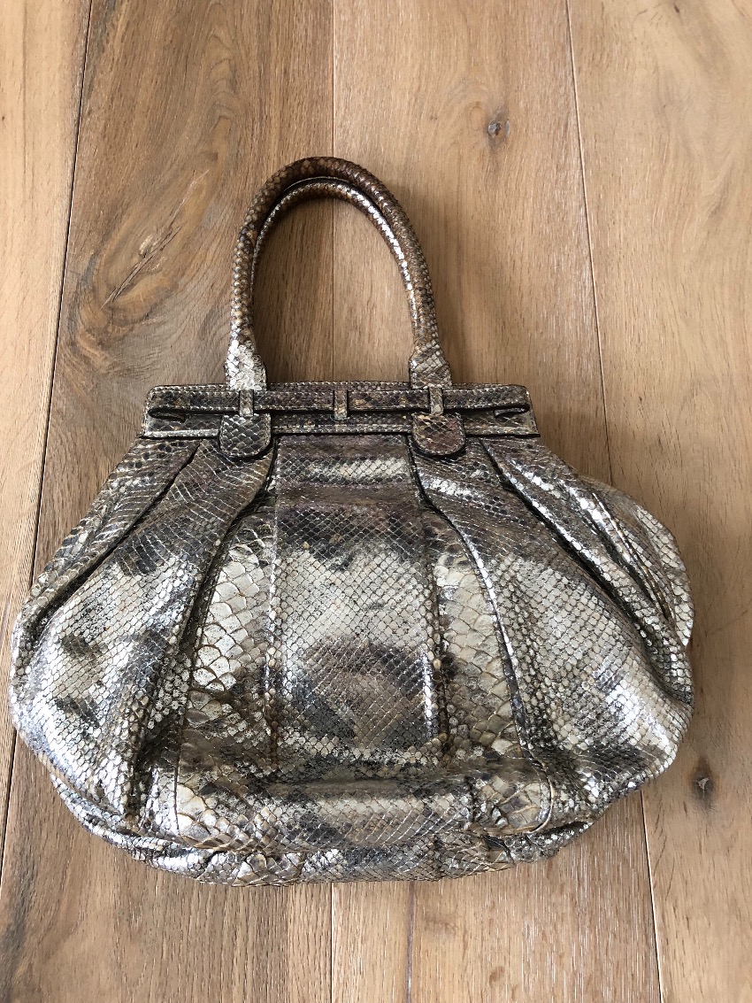 Preowned Zagliani silver python bag