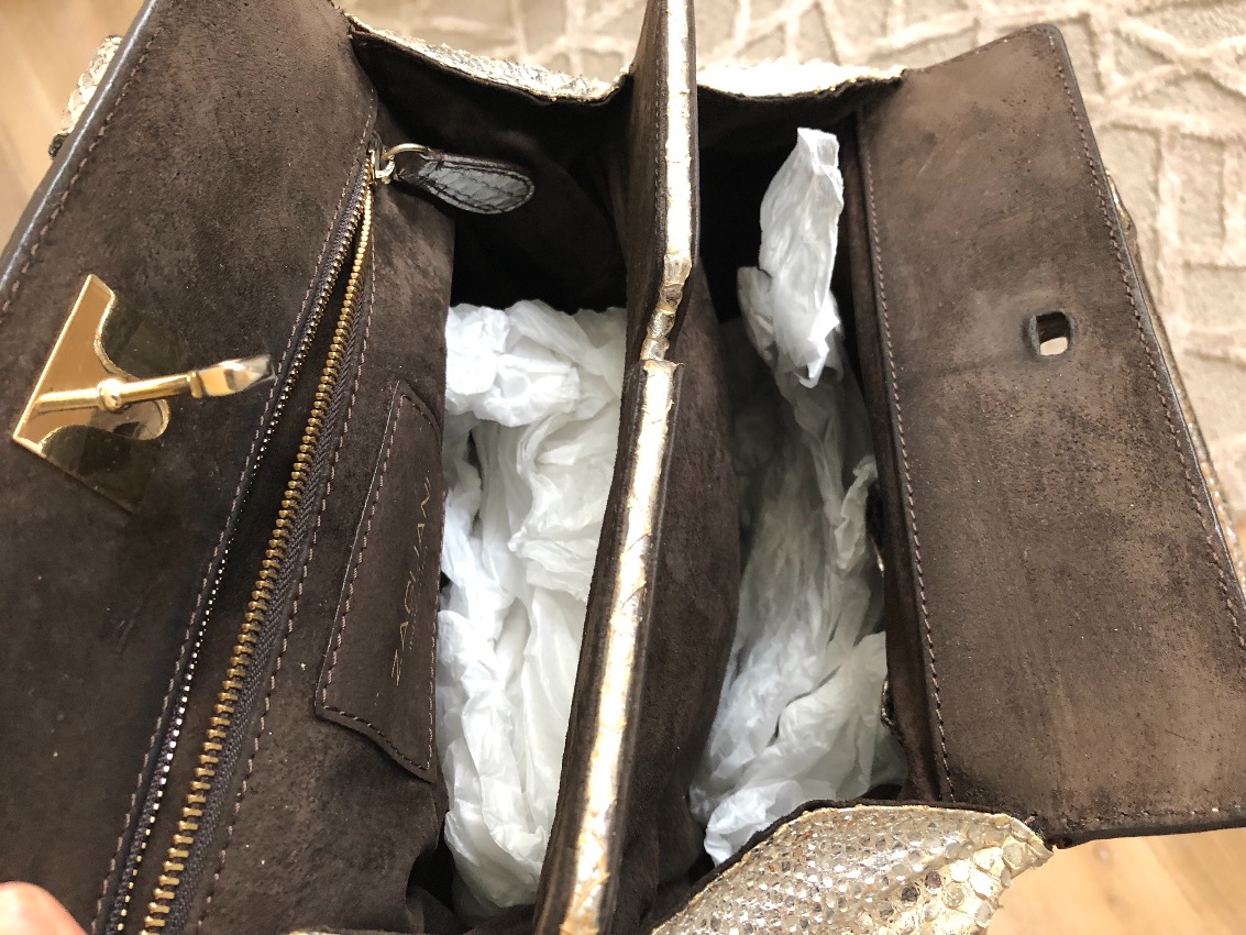 Preowned Zagliani silver python bag