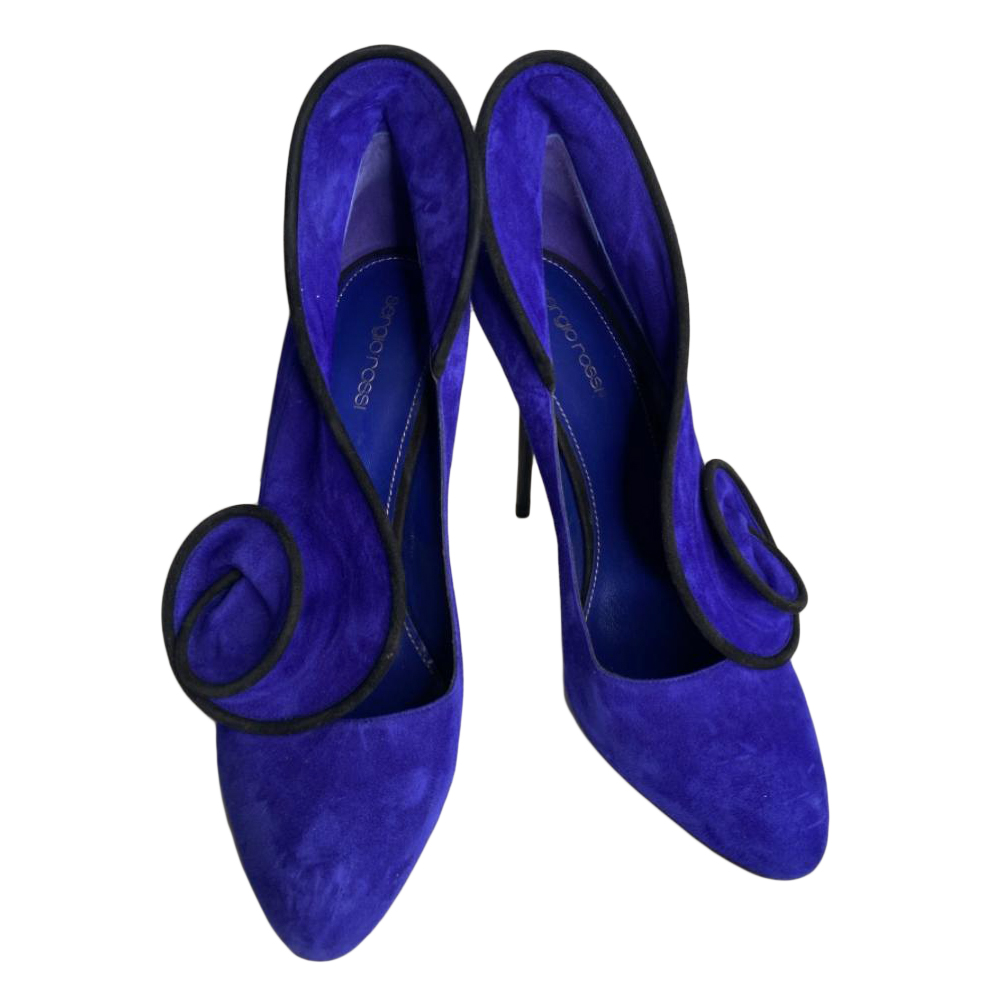 Preowned Sergio Rossi Blue Suede Swirl Pumps Size 41