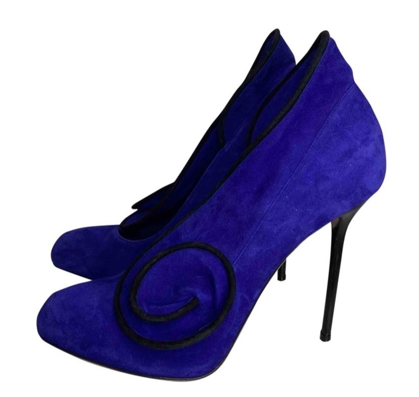 Preowned Sergio Rossi Blue Suede Swirl Pumps Size 41