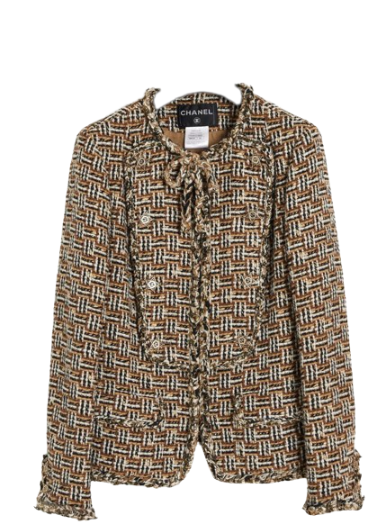 Preowned Chanel Brown Dallas Star Detail Tweed Jacket Size S Beige / Black / Brown / Gold / Cream wool