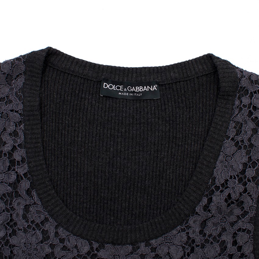 Preowned Dolce  Gabbana Grey Ribbed Knit Lace Front Vest Size XS cotton