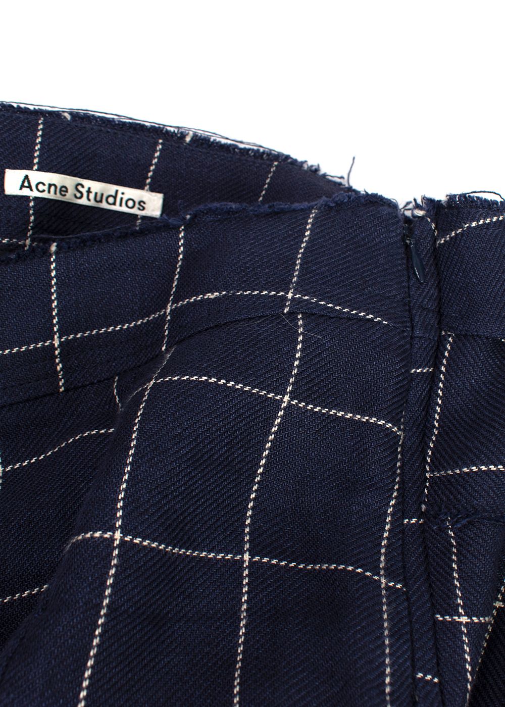 Preowned Acne Studios Navy Checkered Pattern Skirt Size S linen