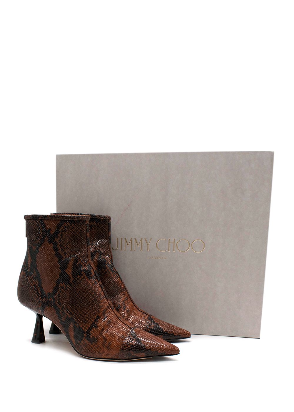 Preowned Jimmy Choo Brown Snake Print Kix Ankle Boots Size 37.5 leather