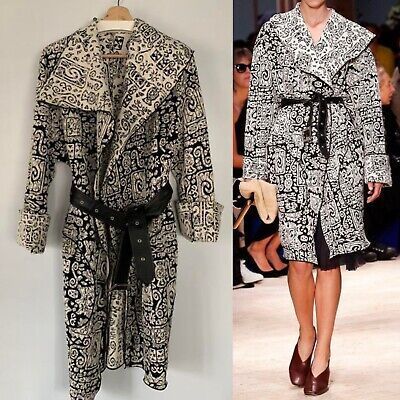 Preowned Celine Runway Black and Cream Runway Belted Coat Size M Black/Cream cotton