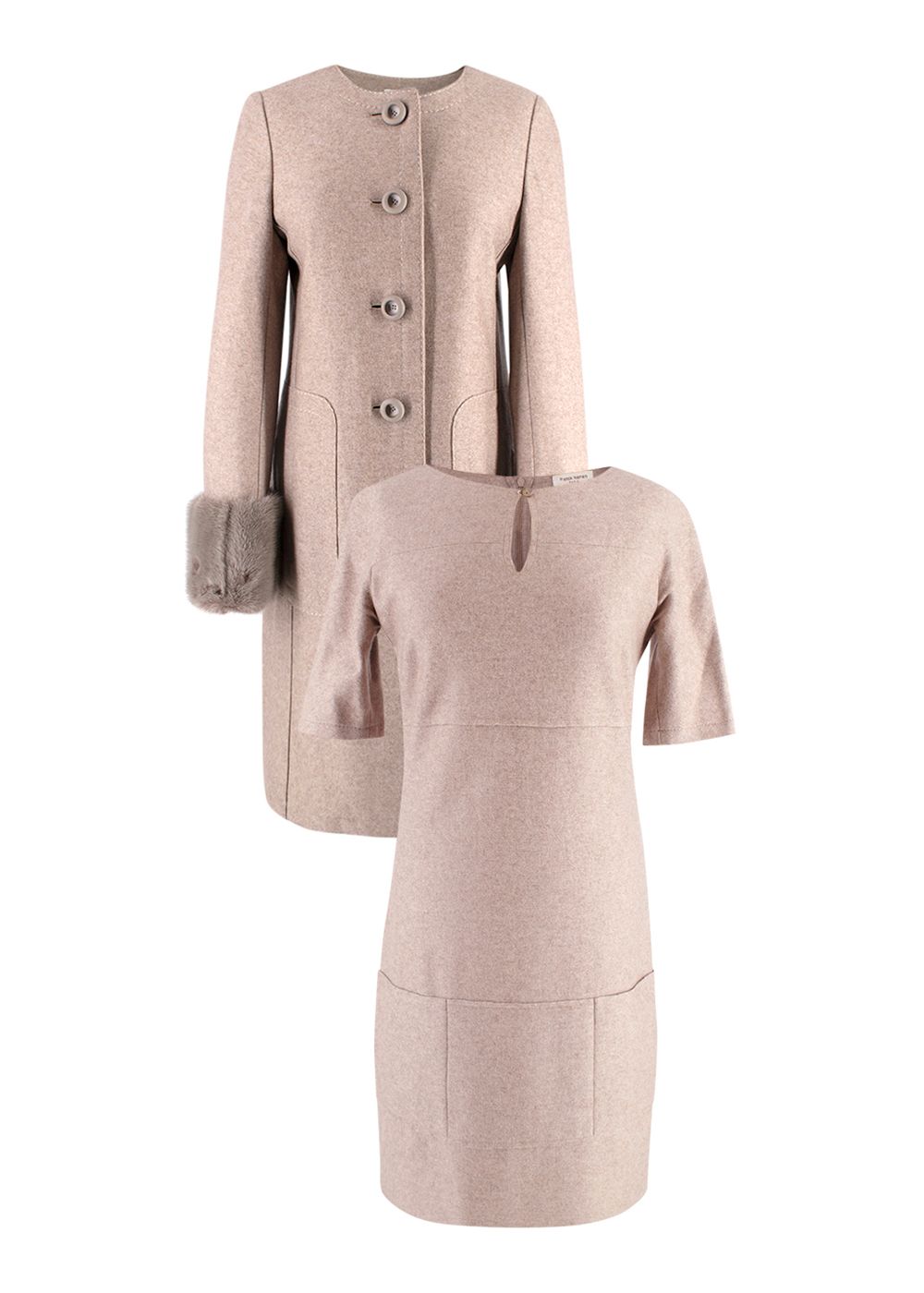 Franck Namani Mink-trimmed Cashmere Coat  Dress Size S Grey Nude