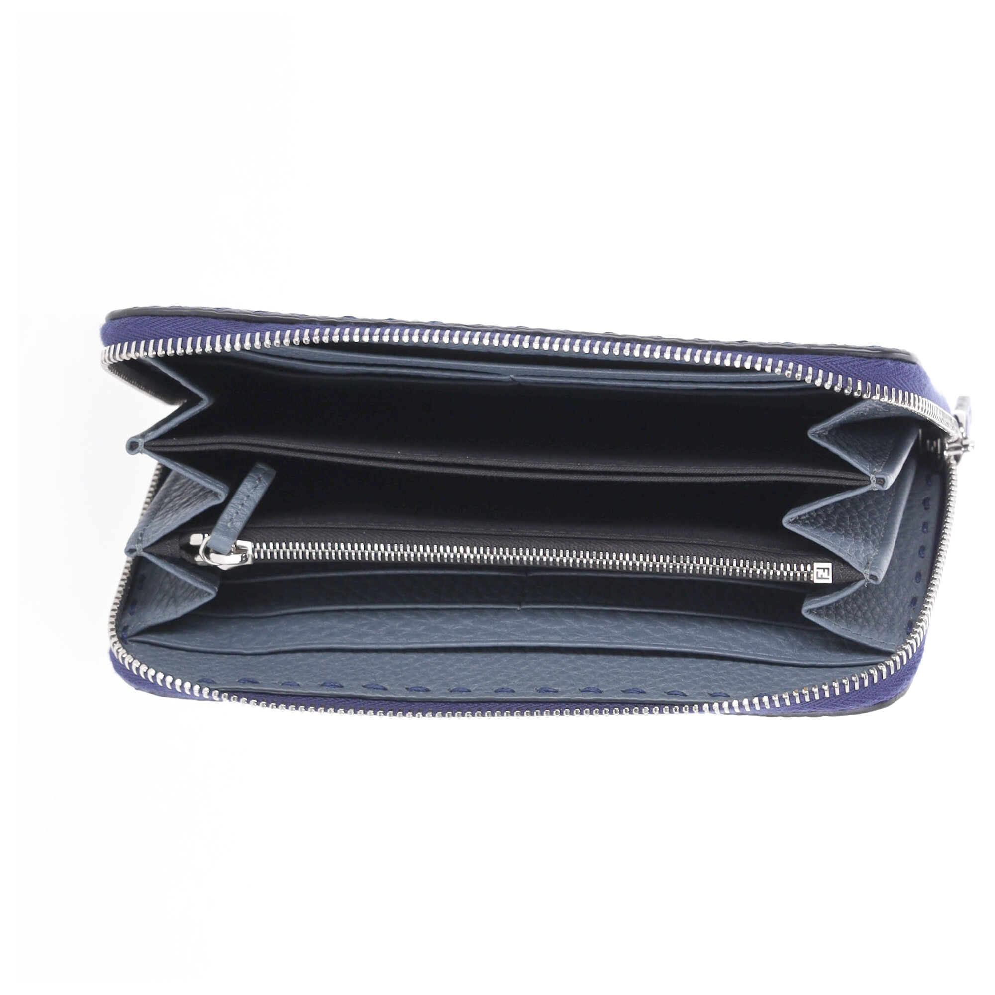 Preowned Fendi Blue Leather Zipped Wallet