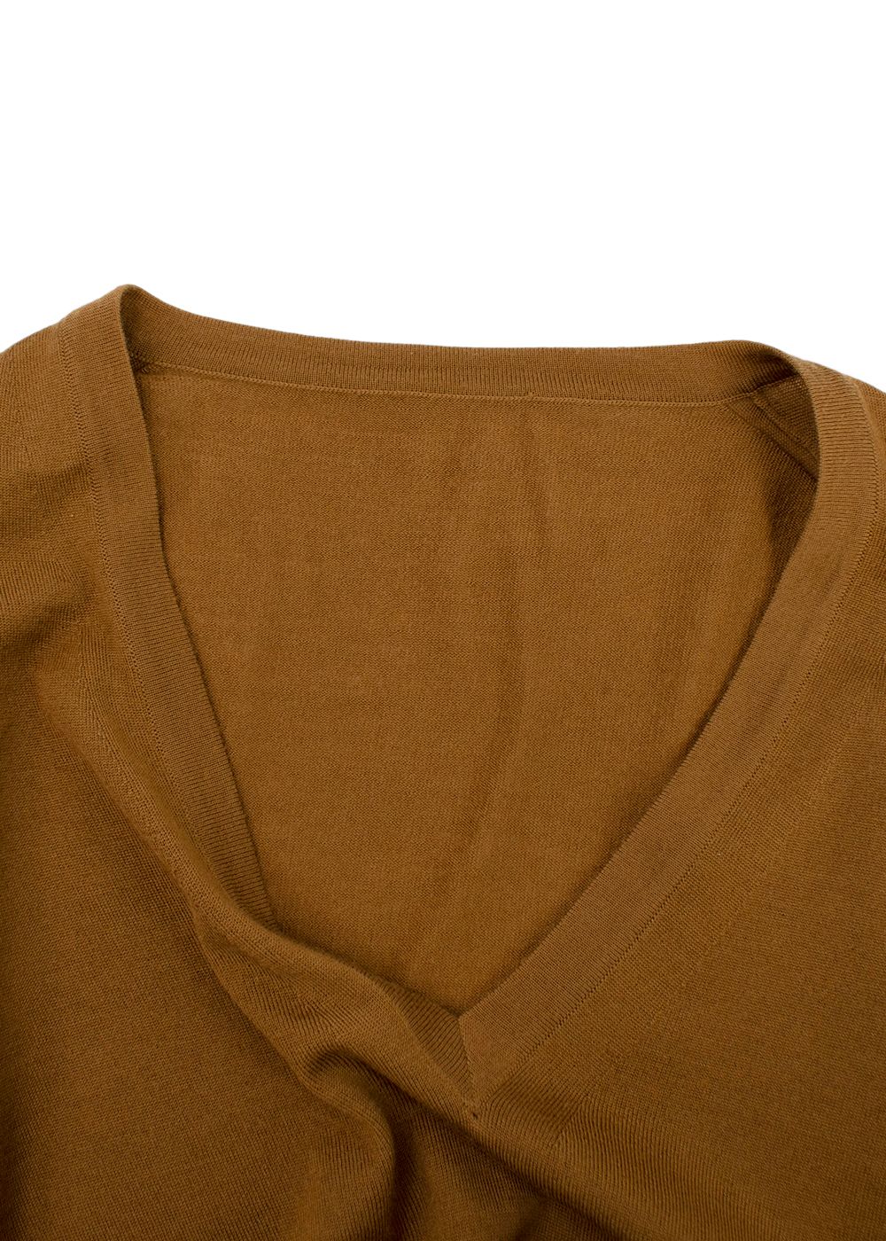 Men's Bespoke Brown Fine Knit V Neck Sweater Size XL wool