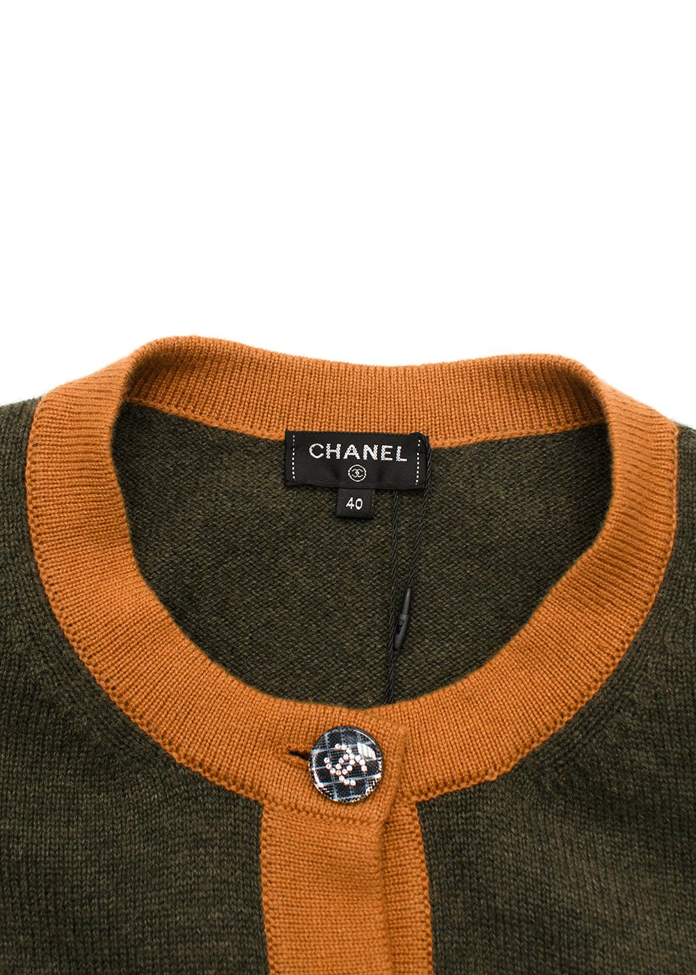 Chanel Khaki And Mustard Multi Pocket Cashmere Blend Cardigan Size M khaki/mustard