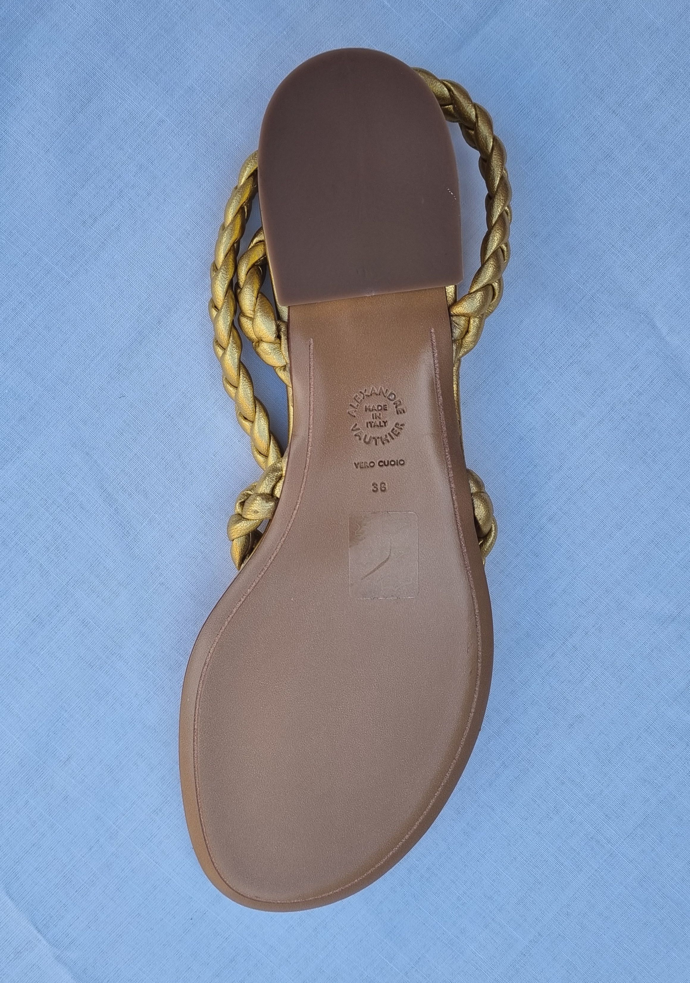 Alexandre Vauthier Gold leather braided thong sandals Size 36