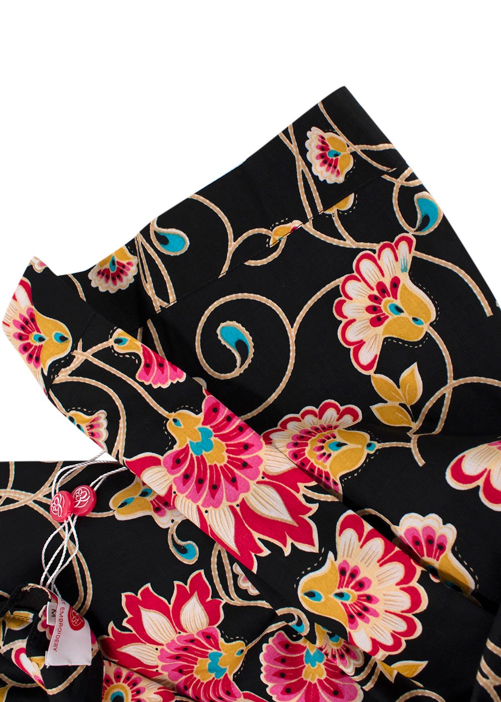 Elegant Embroidery Black Floral Embroidered Kaftan Size M