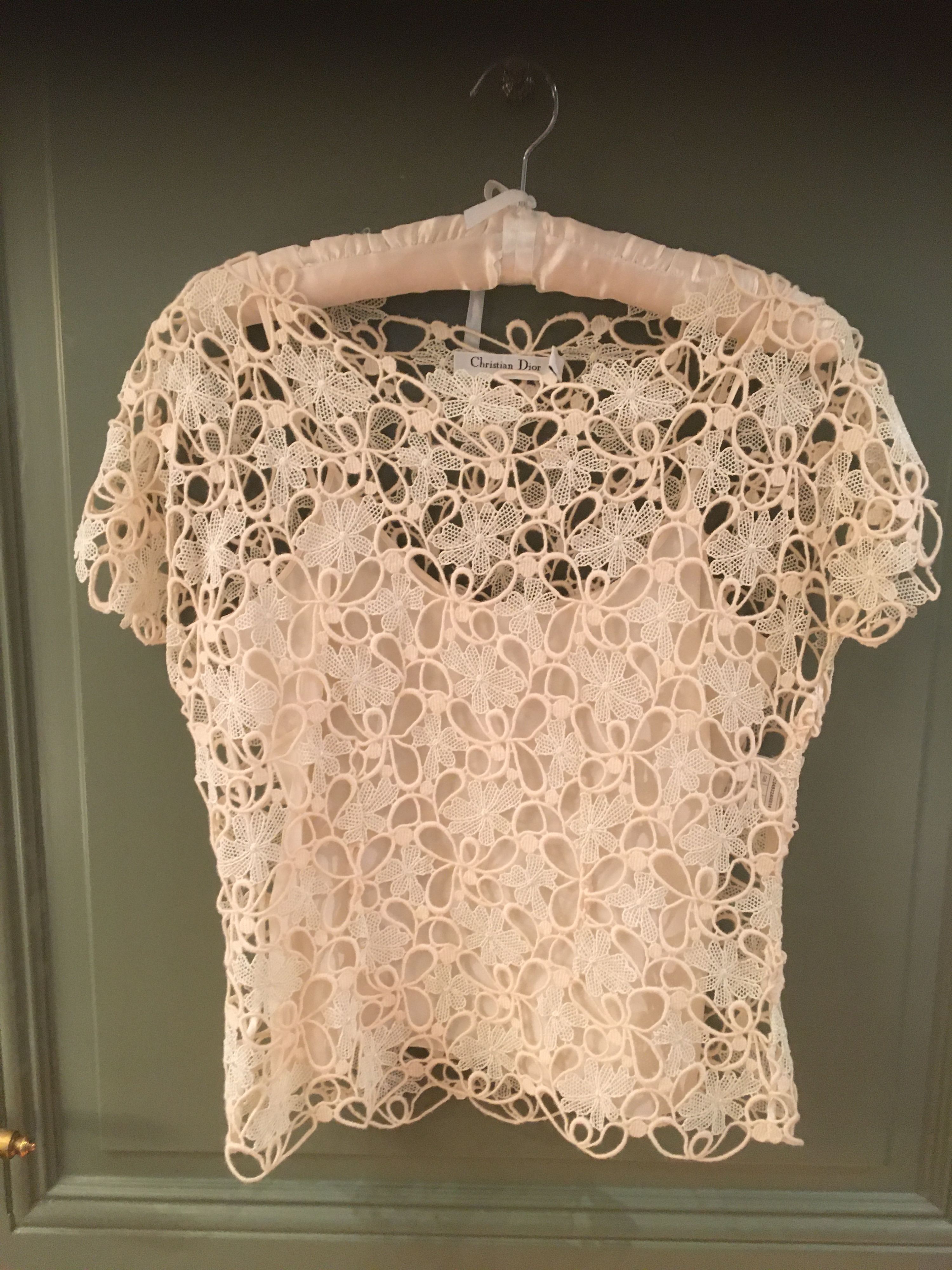 Dior Crochet Lace Cream Top Size S