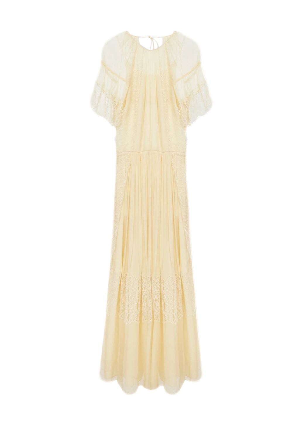 Chloe Yellow Lace Trimmed Silk Maxi Dress Size M Yellow / Nude-ish silk/lace