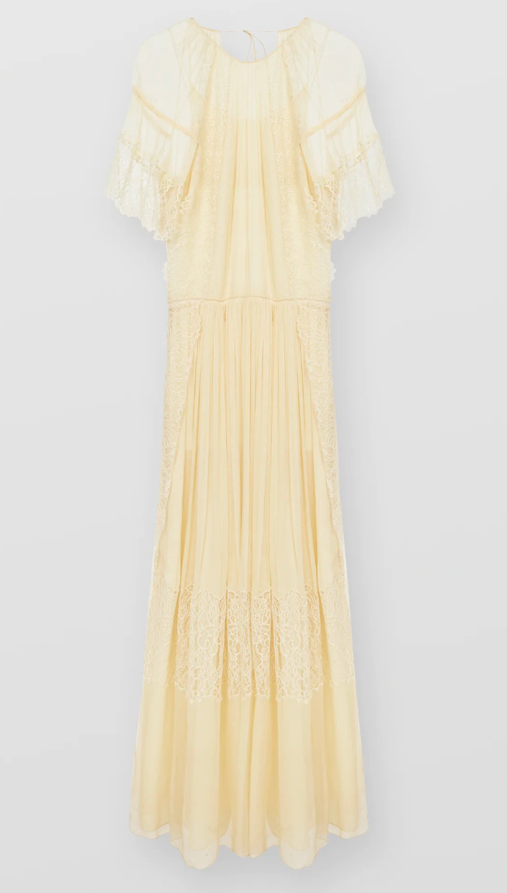 Chloe Yellow Lace Trimmed Silk Maxi Dress Size M Yellow / Nude-ish silk/lace