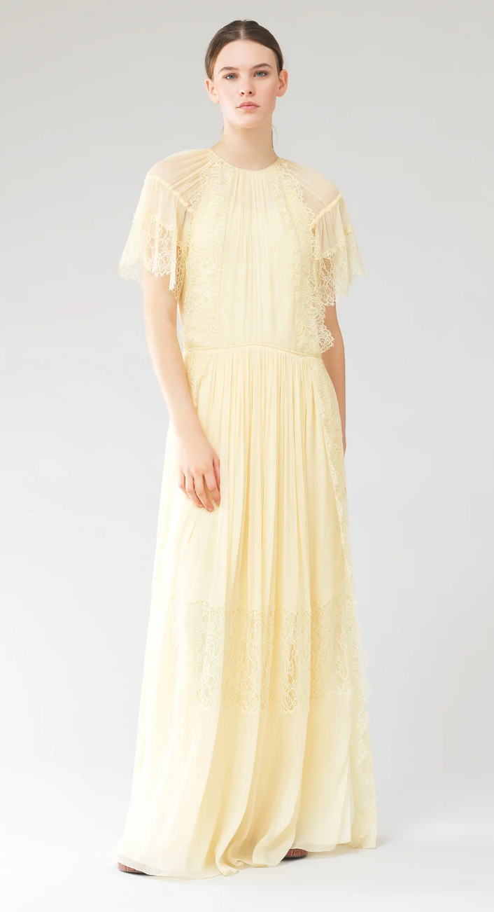 Chloe Yellow Lace Trimmed Silk Maxi Dress Size M Yellow / Nude-ish silk/lace