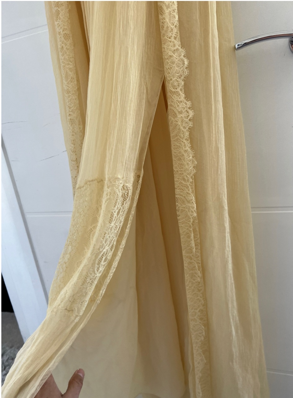 Chloe Yellow Lace Trimmed Silk Maxi Dress Size M Yellow / Nude-ish silk/lace