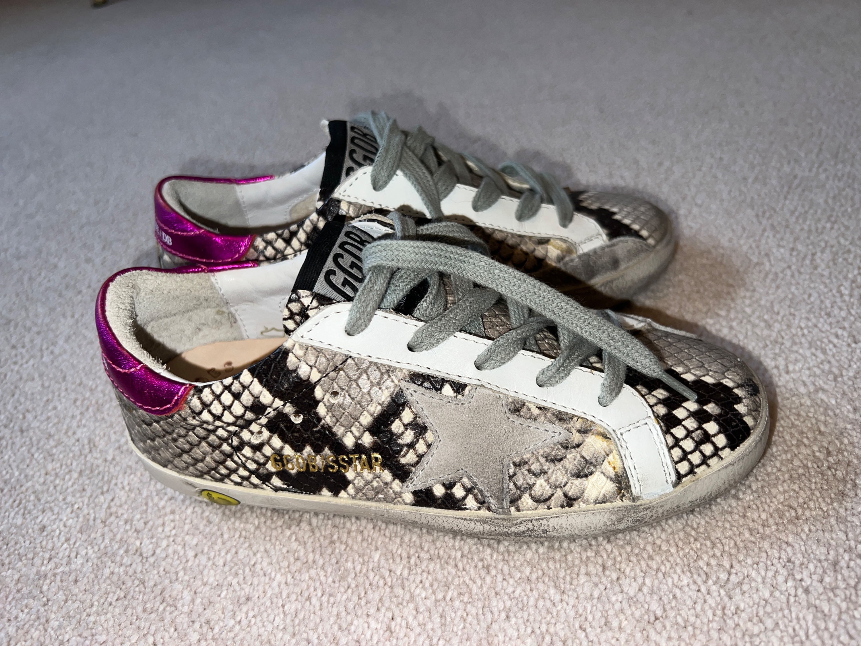 Boys Golden Goose Python Printed Superstar Sneakers Size 6 Years + beige and pink snakeskin