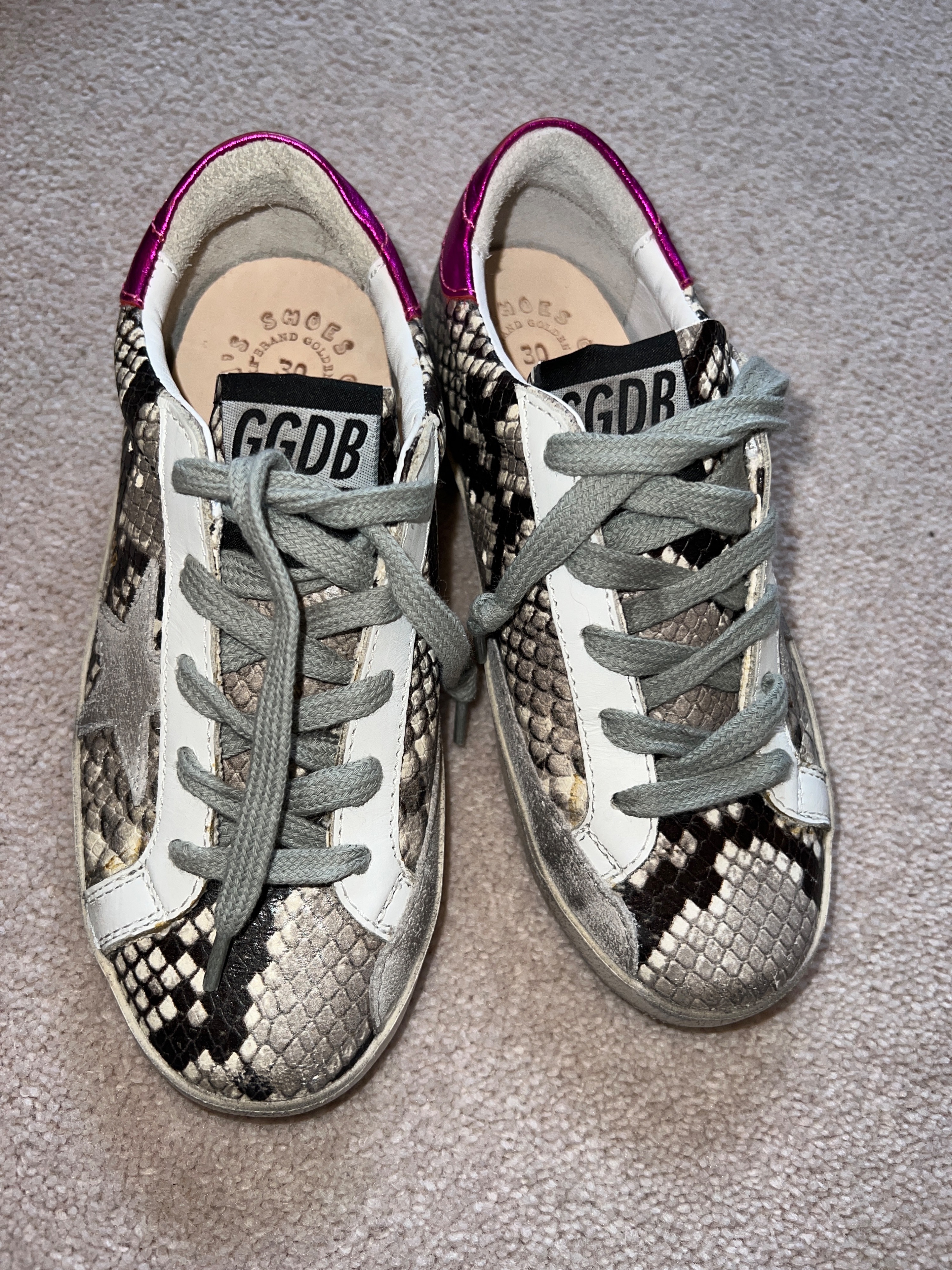 Boys Golden Goose Python Printed Superstar Sneakers Size 6 Years + beige and pink snakeskin