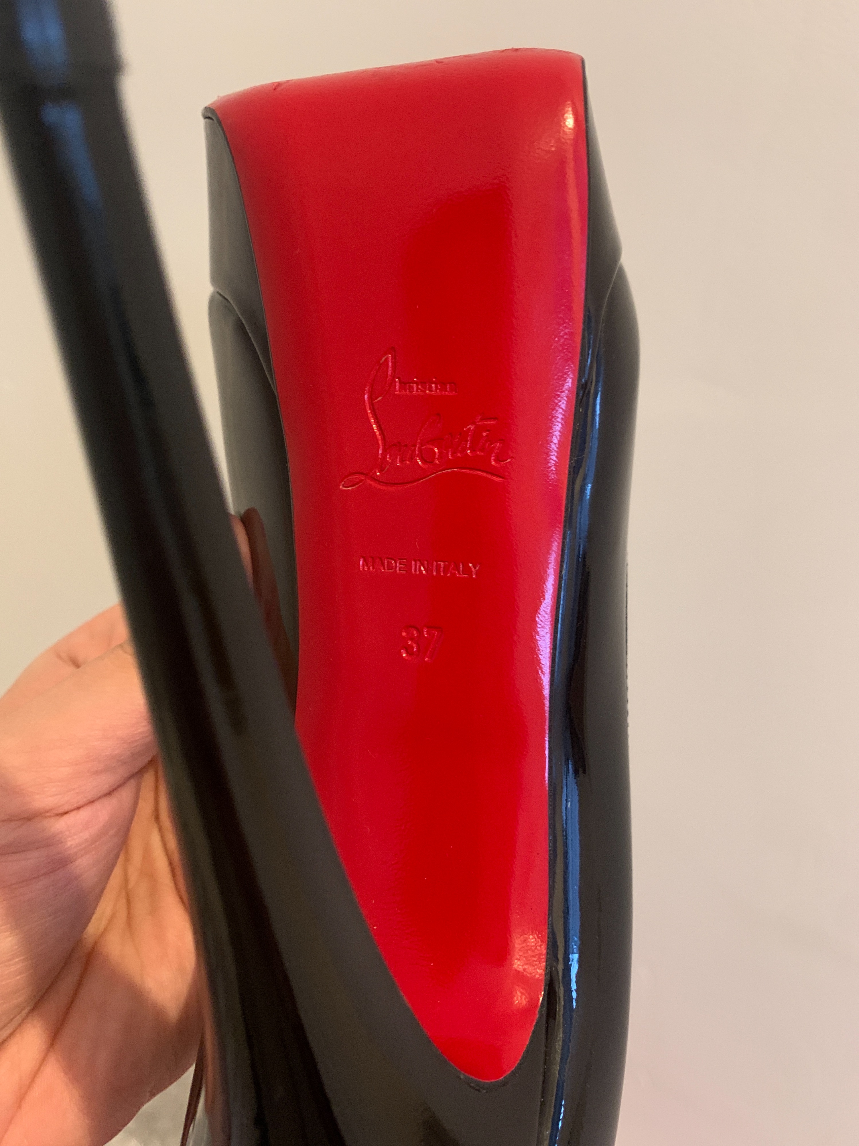 Preowned Christian Louboutin Black Patent Leather Lady Peep 150 Pumps Size 37