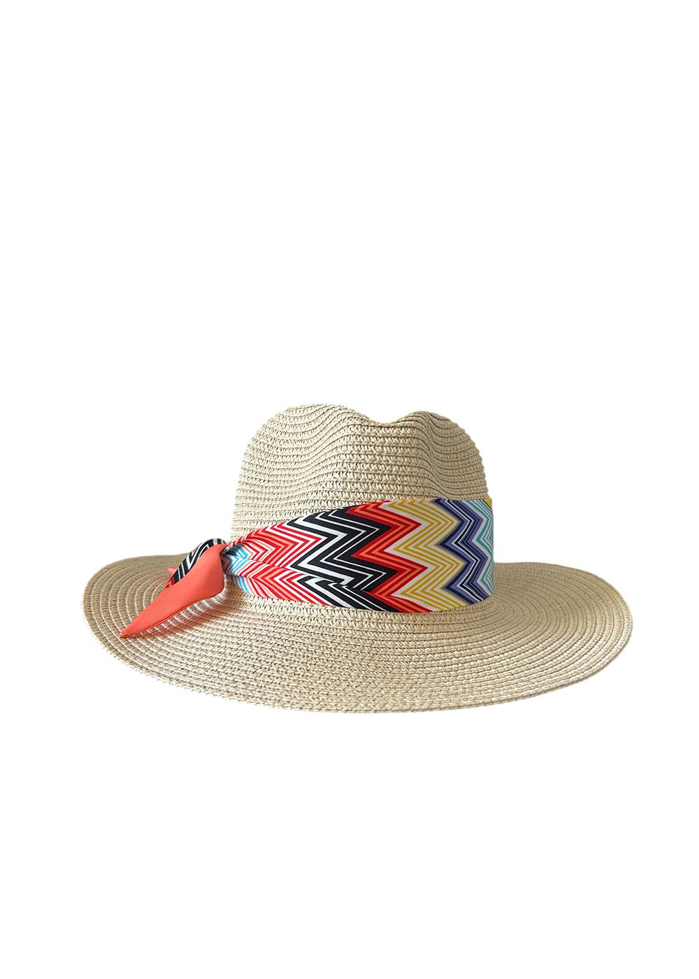 Missoni Fedora Hat with Rainbow Zig Zag Detail Beige straw