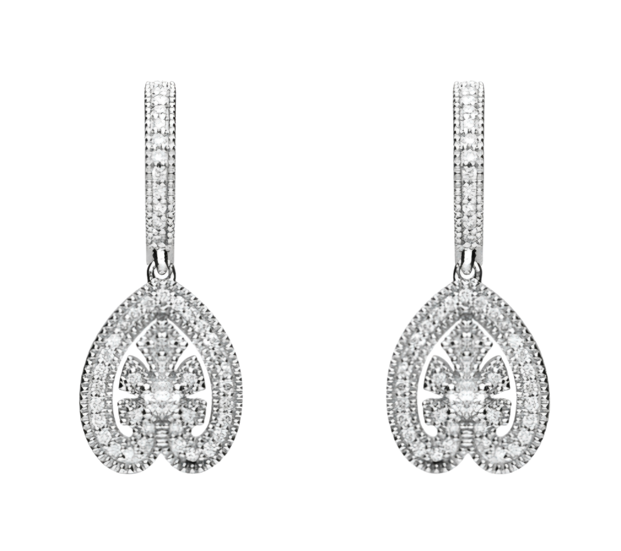 White Gold And Diamond Leaf Drop Earrings