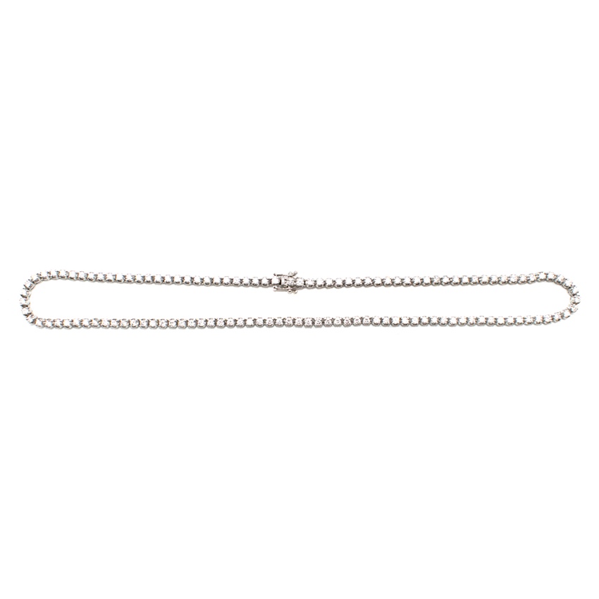 18kt White Gold Fine White Diamond Line Necklace Silver