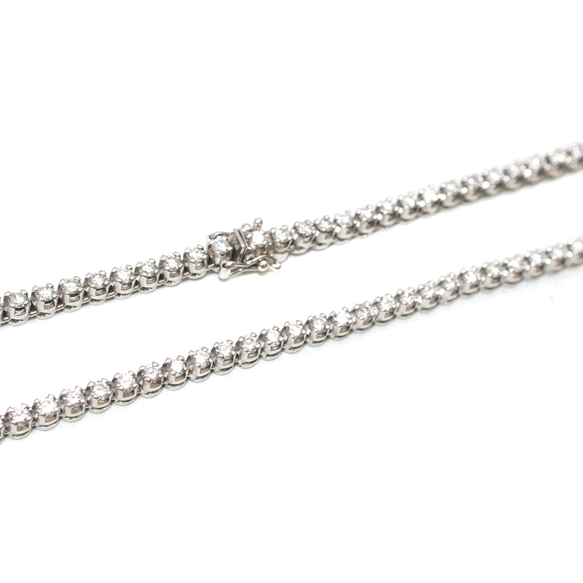 18kt White Gold Fine White Diamond Line Necklace Silver