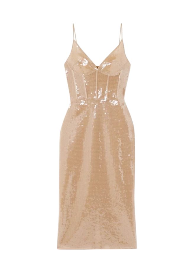 Preowned David Koma Sequinned Corset Sheer Midi Dress Size S nude synthetic/triacetate