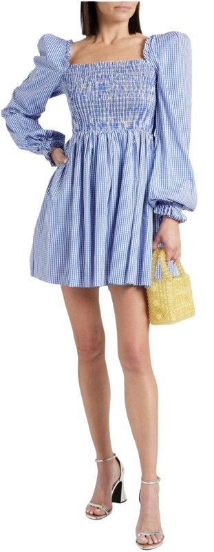 The Vampires Wife Blue Gingham Straw Girl Mini Dress Size XL cotton