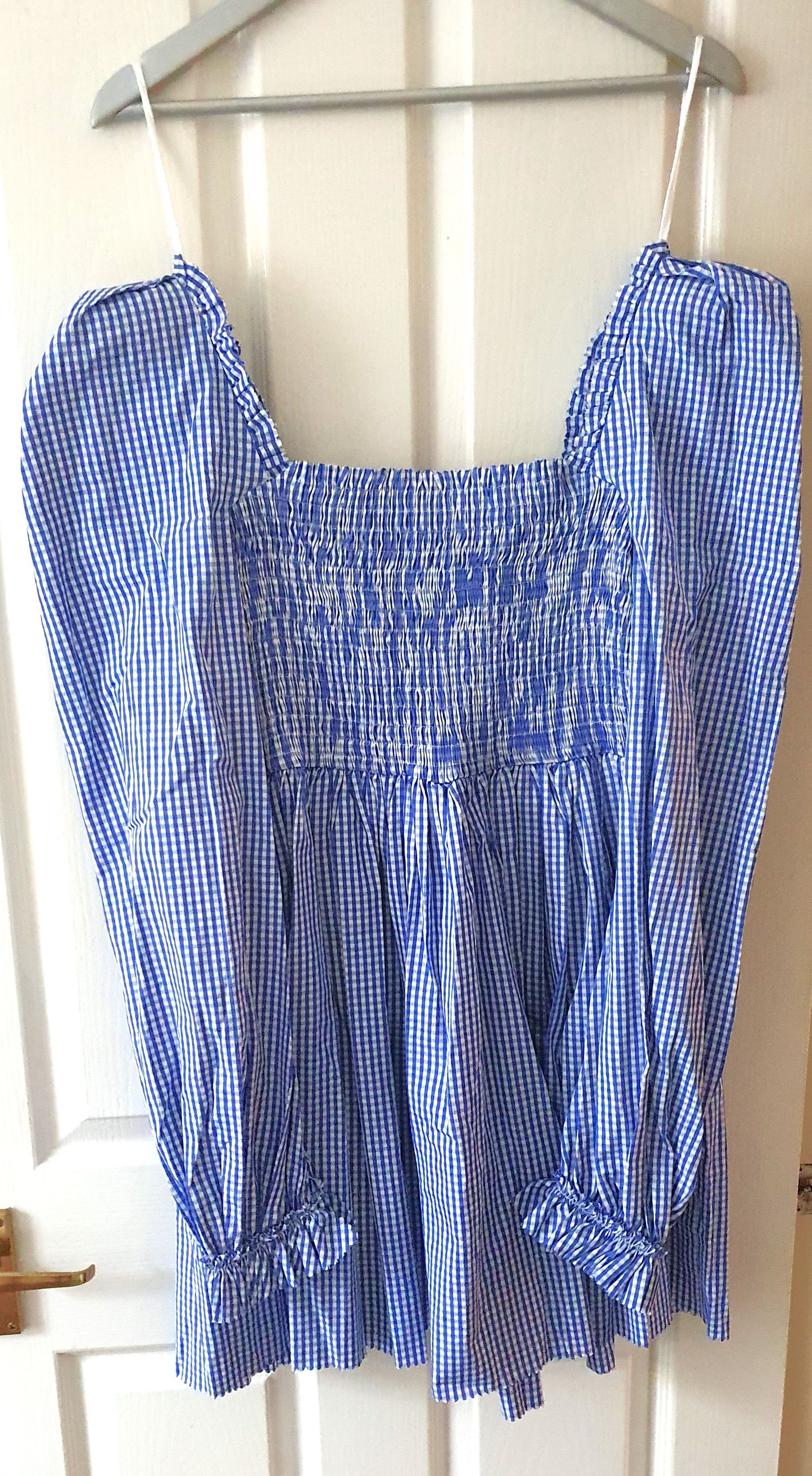 The Vampires Wife Blue Gingham Straw Girl Mini Dress Size XL cotton