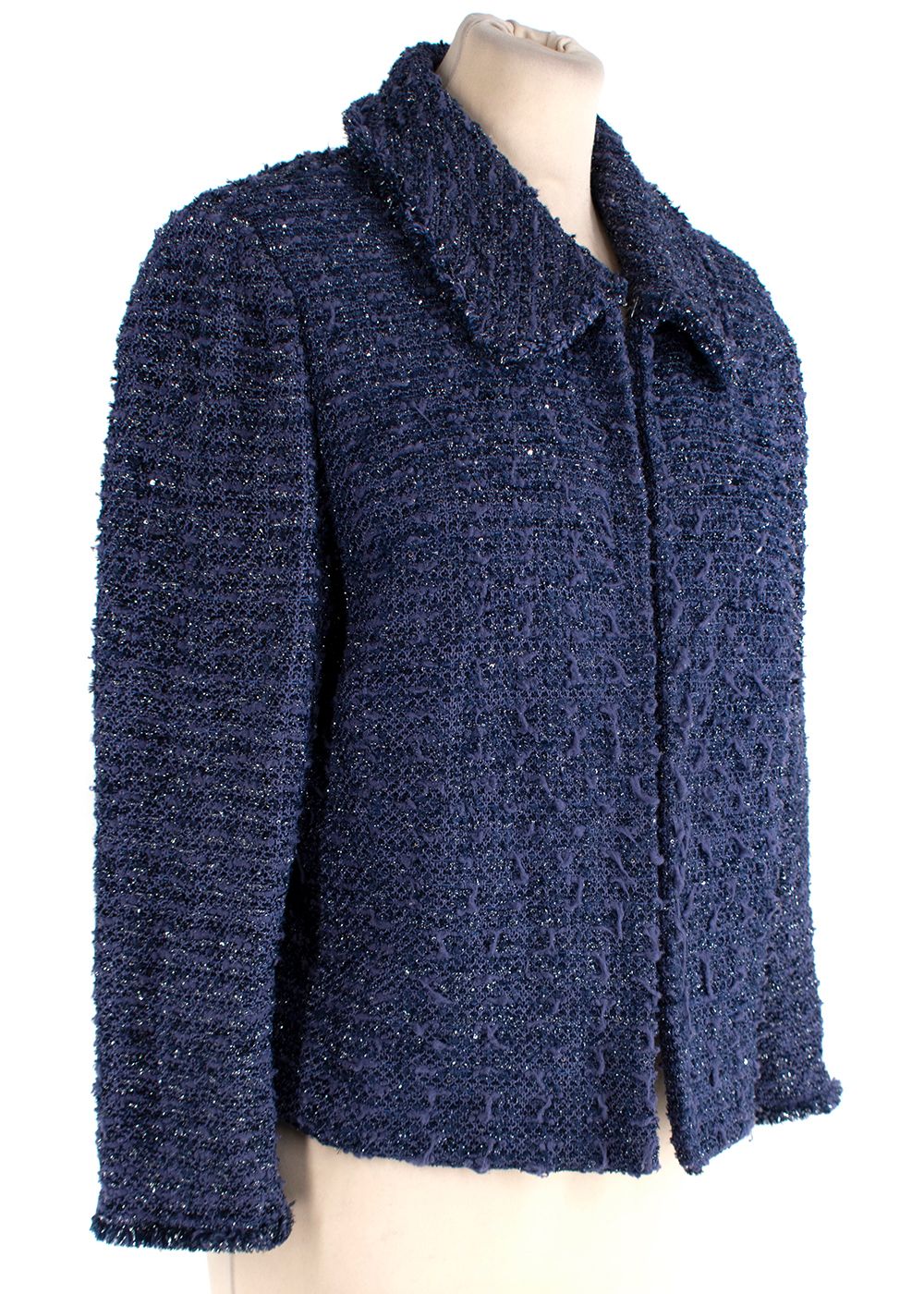 Preowned StJohn Blue Tweed Short Jacket Size L