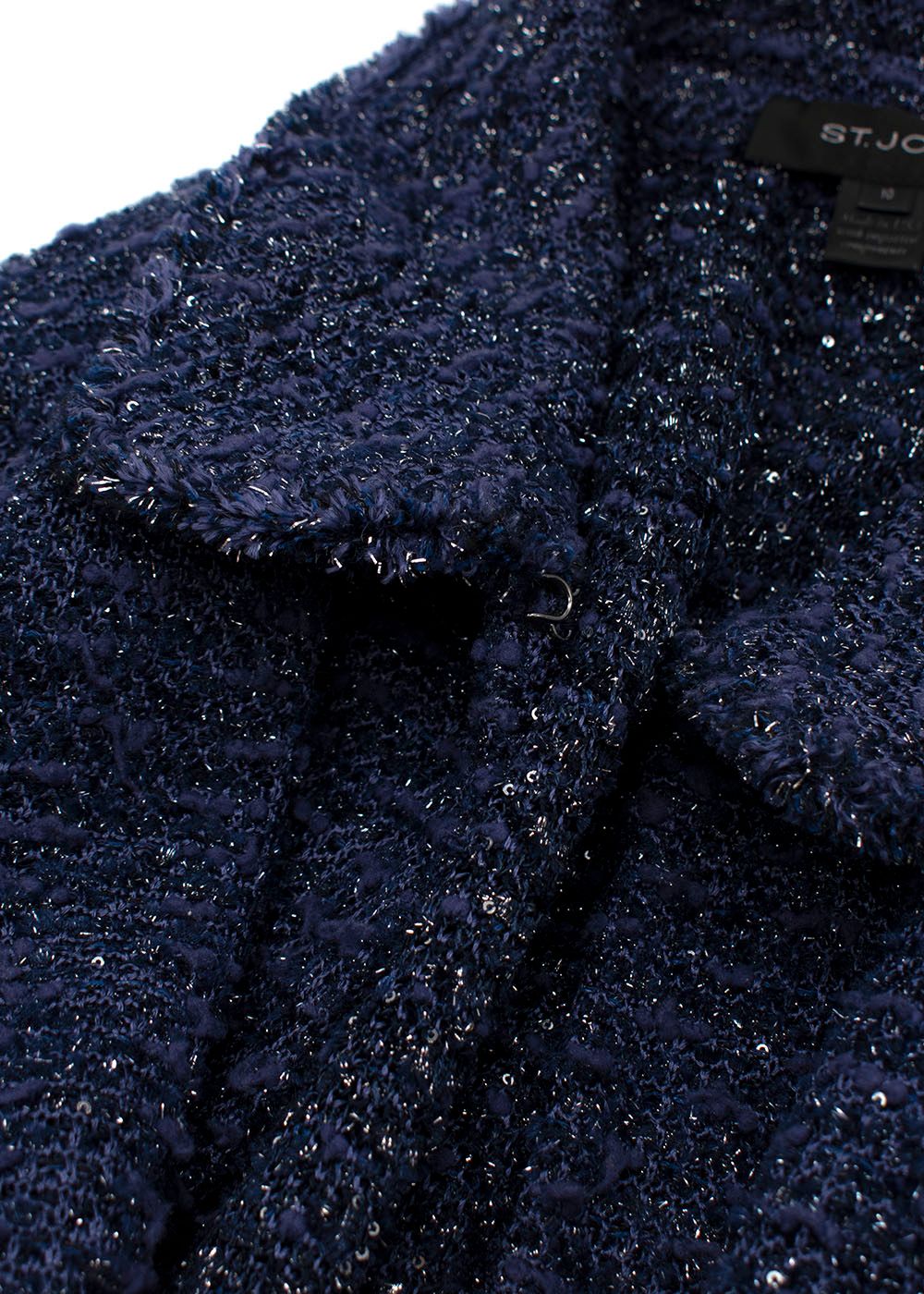 Preowned StJohn Blue Tweed Short Jacket Size L