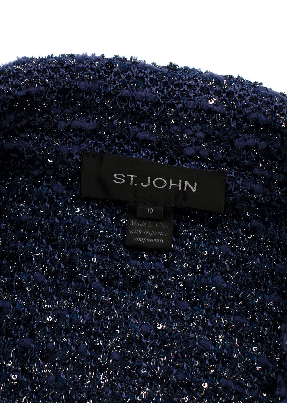 Preowned StJohn Blue Tweed Short Jacket Size L